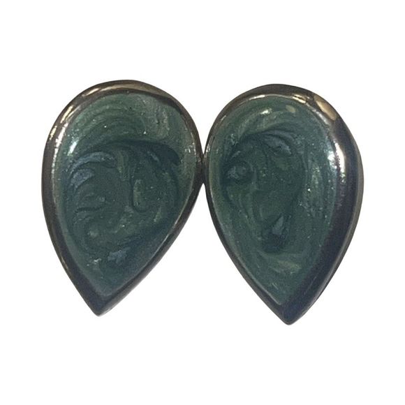 Vintage Tear Drop Swirled Green Enamel Post Back Women’s Earrings - Picture 1 of 4